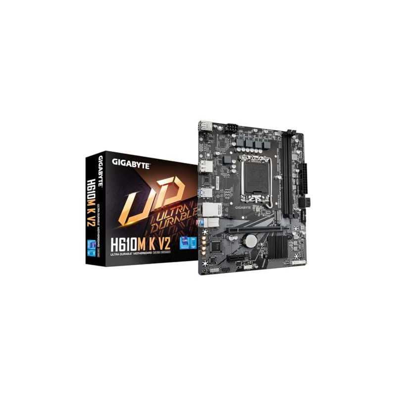 GIGABYTE H610M K V2 Carte mère - Processeurs Intel Core 14ᵉ génération, jusqu'à 5600 MHz DDR5, 1xPCIe 3.0 M.2, LAN 1GbE, USB 3.2 GIGABYTE H610M K V2 Carte mère - Processeurs Intel Core 14ᵉ génération, jusqu'à 5600 MHz DDR5, 1xPCIe 3.0 M.2, LAN 1GbE, USB 3.2