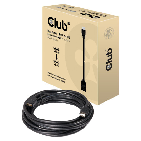 Club 3D HDMI Rallonge Fiche mâle HDMI-A, Prise Femelle HDMI-A 5.00 m Noir CAC-1320 Câble HDMI