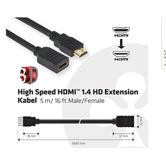 Club 3D HDMI Rallonge Fiche mâle HDMI-A, Prise Femelle HDMI-A 5.00 m Noir CAC-1320 Câble HDMI