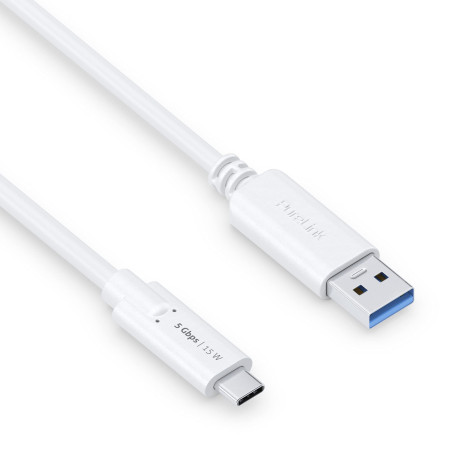 PureLink Câble USB-C vers USB-A, USB 3.1 Gen 1 avec transfert de données 5 GO/s, blanc, 1,00 m