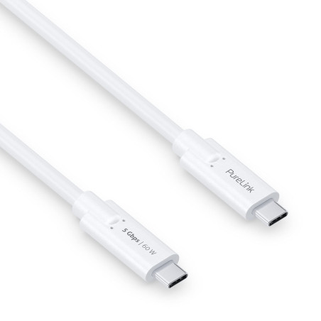 PureLink Câble USB-C vers USB-C, USB 3.1 Gen 1 avec transfert de données 5 GO/s, blanc, 1,00 m