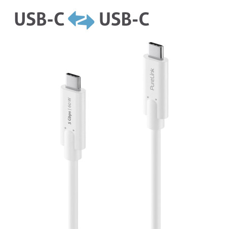 PureLink Câble USB-C vers USB-C, USB 3.1 Gen 1 avec transfert de données 5 GO/s, blanc, 1,50 m