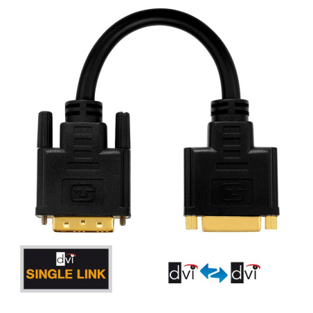 PureLink PI070 Adaptateur PureInstall High Speed DVI/DVI, Prise mâle DVI-D (18+1) vers Prise Femelle DVI-D (24+1), Longueur 0,1 