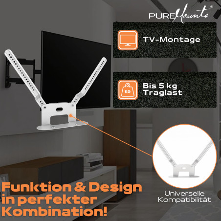 PureMounts PM-SOM-081 para montaje directo en TV, compatible con la barra de sonido SONOS BEAM, carga útil: 5 kg, blanco