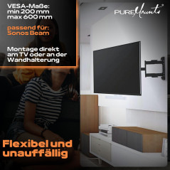 PureMounts PM-SOM-081 para montaje directo en TV, compatible con la barra de sonido SONOS BEAM, carga útil: 5 kg, blanco