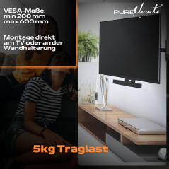 PureMounts PM-SOM-080 pour montage direct sur téléviseur compatible avec SONOS BEAM Barre de son, charge utile: 5 kg, noir