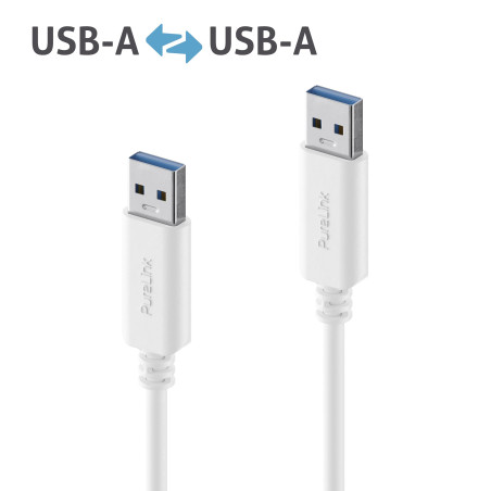 PureLink Câble USB-A vers USB-A, USB 3.1 Gen 1 avec transfert de données 5 GO/s, blanc, 1,00 m