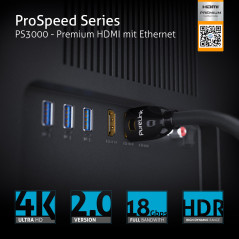 PureLink PS3000-030 Cble HDMI haut débit de première qualité certifié ProSpeed ​​avec Ethernet et bande passante 18 Gbit/s (4K, 