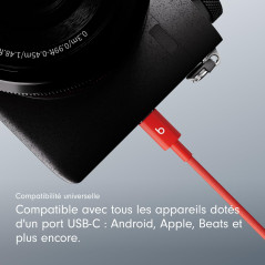 Beats USB-C vers USB-C Câble tissé, charge rapide, durable/anti-nœuds, chargeur compatible pour les appareils Apple et Android (