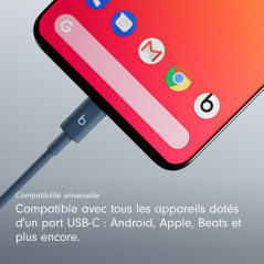Beats USB-C vers USB-C Câble tissé, charge rapide, durable/anti-nœuds, chargeur compatible pour les appareils Apple et Android (