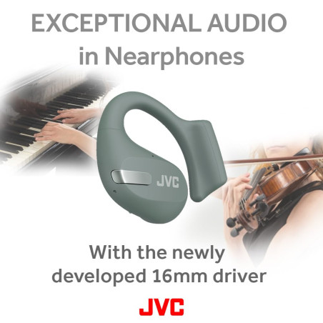 JVC Nearphones HA-NP50T-G True Wireless, Design Oreilles Libres, Ecoutez de la Musique sans Vous Couper du Monde, Légers, ANC po