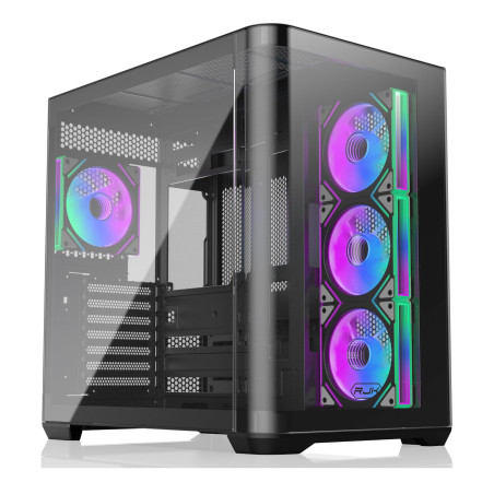 RAIJINTEK Boîtier ATREUS BT4 E-ATX avec panneaux verre incurvé, 4 ventilateurs ARGB PWM miroir Infinity 120 mm, air fluide, supp