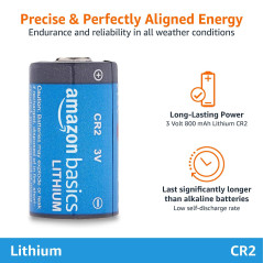 Amazon Basics Lot de 4 piles au lithium CR2, 800 mAh, 3 V, puissance longue durée