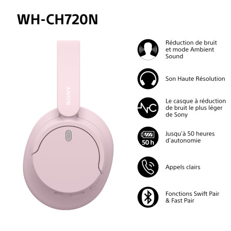 Sony WH-CH720N - Casque Bluetooth sans Fil à réduction de Bruit - Micro intégré - jusqu'à 35 Heures d'autonomie et Charge Rapide
