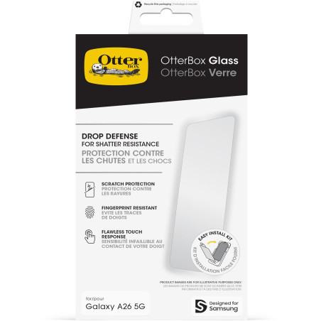 OtterBox Film de protection d'écran en verre trempé pour Samsung Galaxy A26 5G, protection contre les rayures et les chutes