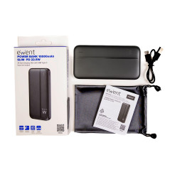 EWENT Power Bank EW1161 Thin 10000mAh PD 22.5W - Chargeur Rapide, Ultra Mince, Charge simultanée de 3 appareils, Compatible avec