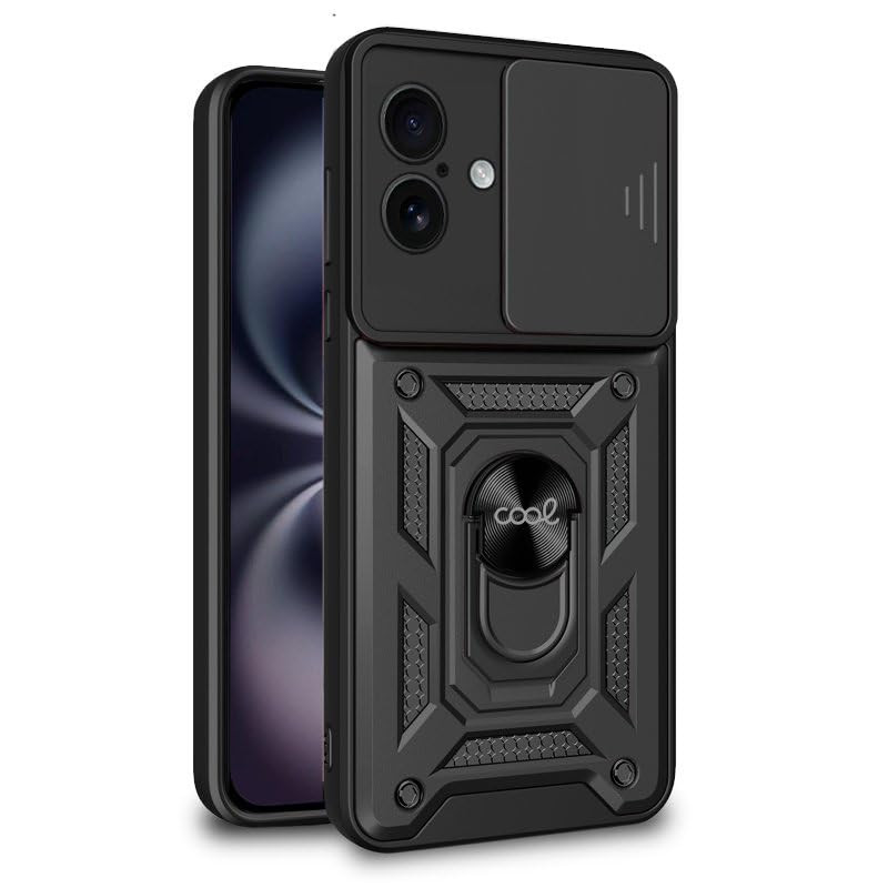 Cool Coque pour iPhone 16 avec Anneau Dur Noir