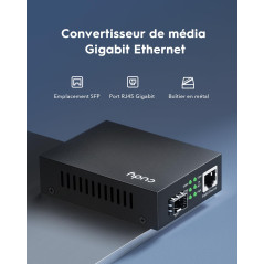 Cudy MC220 Convertisseurs de Supports Gigabit Ethernet RJ45 vers SFP Gigabit Ethernet Gigabit pour Gigabit, Prise en Charge 1000