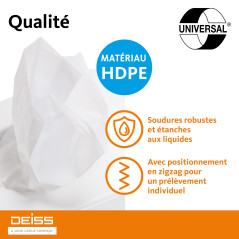 DEISS Sacs hygiéniques blancs HDPE – 25 boîtes de 30 pièces – 80+70x250 mm – 12 µm – résistants et recyclables – pour toilettes 