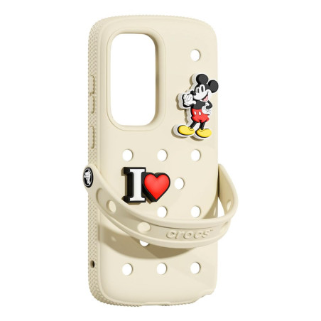 Samsung Crocs Coque en Silicone Galaxy S25 Ultra, 2 Charms Jibbitz Originaux Inclus, Beige