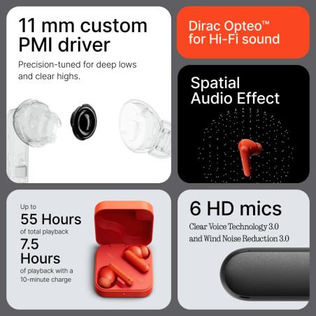 CMF by Nothing Buds 2 Écouteurs sans Fil avec ANC Hybride de 48 DB, autonomie de 55 Heures, Driver PMI de 11 mm, 6 micros HD et