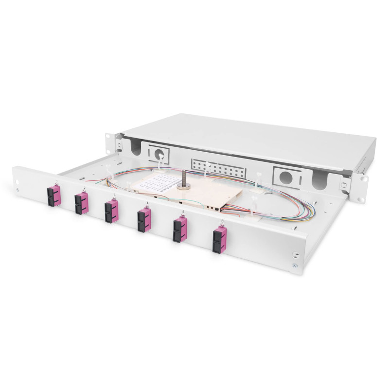 DIGITUS boîte d'épissure Fibre Optique 6 couplages - SC - OM4-1U - 19 Pouces - Multi-Mode Simplex - avec Cassette d'épissure - M DIGITUS boîte d'épissure Fibre Optique 6 couplages - SC - OM4-1U - 19 Pouces - Multi-Mode Simplex - avec Cassette d'épissure - M