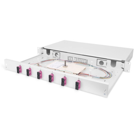 DIGITUS boîte d'épissure Fibre Optique 6 couplages - SC - OM4-1U - 19 Pouces - Multi-Mode Simplex - avec Cassette d'épissure - M