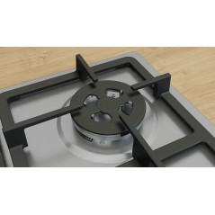 Bosch PGH6B5K90 Série 4 Plateau Cuisson à Gaz, Brûleur Wok : Puissance jusqu'à 3,3 Kw, Grilles en fonte, Acier, 60 Cm, 3 zones +