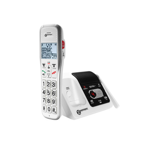 Geemarc Amplidect 595 SOS Pro - Téléphone Amplifié sans Fil et Son Médaillon d’Appel d’Urgence avec Répondeur et Grosses Touches