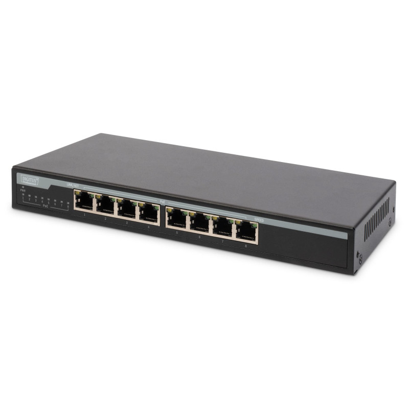 DIGITUS Commutateur réseau PoE - 8 ports - Gigabit Ethernet - non administré - 8x ports RJ45 - budget PoE 135W - 10/100/1000 Mbi