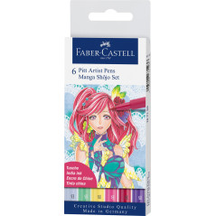 FABER-CASTELL 167155 - Set de stylos à encre Shôjo, étui avec 6 stylos pinceaux i, adaptés au dessin précis et aux œuvres d'art