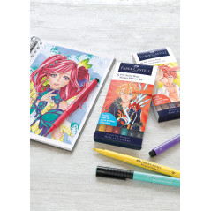 FABER-CASTELL 167155 - Set de stylos à encre Shôjo, étui avec 6 stylos pinceaux i, adaptés au dessin précis et aux œuvres d'art