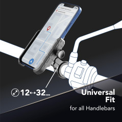 Cellularline | Rider Steel - Universale - Support de Smartphone en Aluminium pour Motos et vélos à Guidon Rond - Universel pour