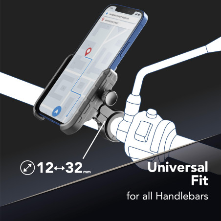 Cellularline | Rider Steel - Universale - Support de Smartphone en Aluminium pour Motos et vélos à Guidon Rond - Universel pour