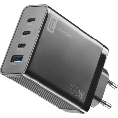 Cellularline - Nano GAN 100W - Chargeur 4 Ports USB-C jusqu'à 100W avec Technologie Gan pour Smartphones, Tablettes et Ordinateu