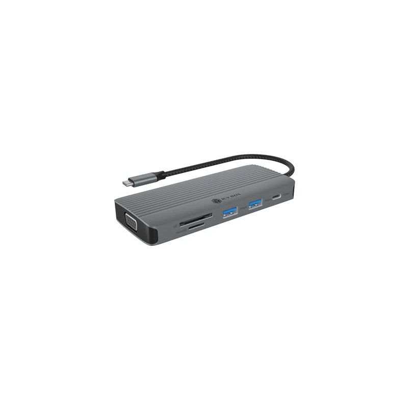 ICY Box Station d'accueil USB-C (10-en-1) avec 1x HDMI (4K 60 Hz), 1x VGA (2K 60 Hz), 3X USB-A, 1x USB-C, Lecteur de Cartes SD/m ICY Box Station d'accueil USB-C (10-en-1) avec 1x HDMI (4K 60 Hz), 1x VGA (2K 60 Hz), 3X USB-A, 1x USB-C, Lecteur de Cartes SD/m