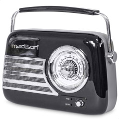 MADISON - FREESOUND-VR40B - Radio Vintage de 30W sur Batterie Longue autonomie avec Bluetooth, USB et FM - Noir