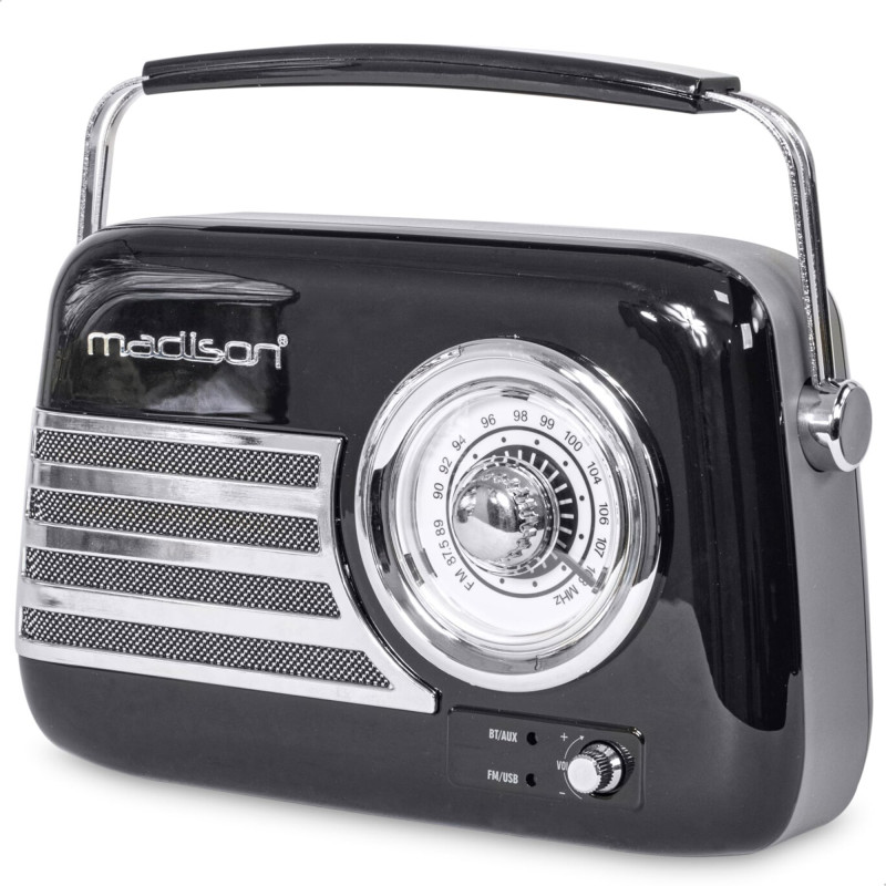 MADISON - FREESOUND-VR40B - Radio Vintage de 30W sur Batterie Longue autonomie avec Bluetooth, USB et FM - Noir MADISON - FREESOUND-VR40B - Radio Vintage de 30W sur Batterie Longue autonomie avec Bluetooth, USB et FM - Noir