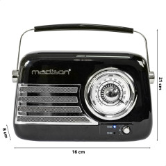 MADISON - FREESOUND-VR40B - Radio Vintage de 30W sur Batterie Longue autonomie avec Bluetooth, USB et FM - Noir