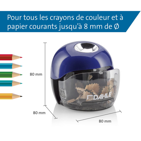 DAHLE 00250-16891 Taille-crayon électrique 250 avec 2 couteaux opposés à piles Bleu