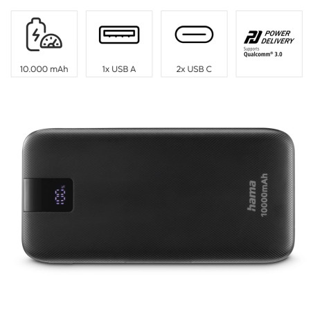 Hama PD 10 - Batterie Externe 20 W [Power Bank 10 000mAh] [Batterie Portable PD 3.0 & QC 3.0], USB C, Compatible avec Les iPhone