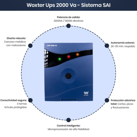 Woxter Ups 2000 Va – Système Sai d'alimentation sans Interruption Sai (2000Va/1200 W, autonomie d'environ 20-30 Minutes), Alimen