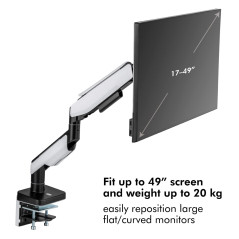 LogiLink Support pour écran de 17 à 49" avec Ressort à gaz, Montage par Serrage de Table ou Trou de Table, capacité de Charge ju