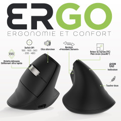 T'nB - Souris Infinite Ergonomique Verticale, 4800 DPI, Molette Débrayable, Double Mode Bluetooth et Dongle USB, Batterie Rechar