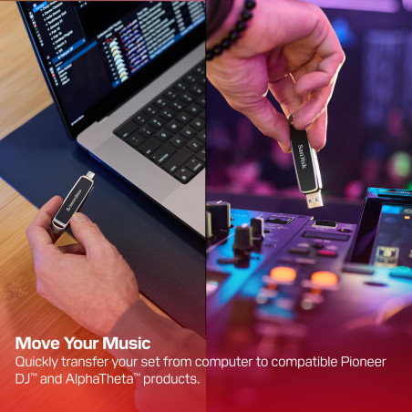 SanDisk DJ Clé USB 512 Go (Pioneer DJ et AlphaTheta Compatible, Dual Drive Haute capacité, USB-A/USB-C, Jusqu’à 1000 Mo/s en Lec