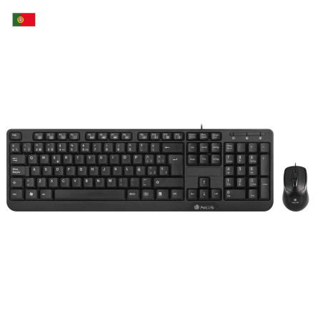 NGS COCOAKIT Set de Clavier Multimédia et Souris Optique avec Câble, 1000dpi, USB (QWERTY Portugais)