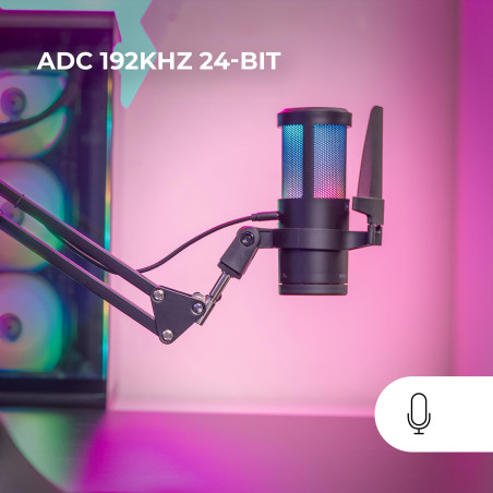 Mars Gaming MMIC-SC, Microphone Studio Professionnel, ARGB Haut de Gamme, Haute Définition 192Khz 24-bit, Bras Mécanique Omnidir