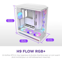 NZXT H9 Flow RGB+ (2025) – Grand boîtier PC ATX Mid-Tower à Double Chambre pour Flux d'air – Comprend 7 Ventilateurs RGB (6 x 14