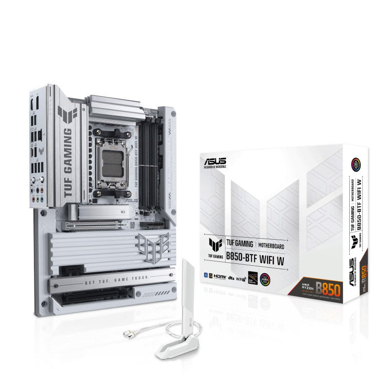 ASUS TUF Gaming B850-BTF WiFi W, Carte mère AMD ATX, 14+2+1 Phases d'alimentation, Fente DDR5, PCIe 5.0 Ready, 3 emplacements M. ASUS TUF Gaming B850-BTF WiFi W, Carte mère AMD ATX, 14+2+1 Phases d'alimentation, Fente DDR5, PCIe 5.0 Ready, 3 emplacements M.