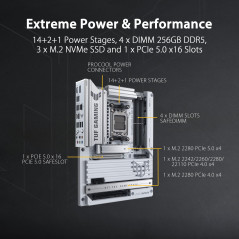 ASUS TUF Gaming B850-BTF WiFi W, Carte mère AMD ATX, 14+2+1 Phases d'alimentation, Fente DDR5, PCIe 5.0 Ready, 3 emplacements M.